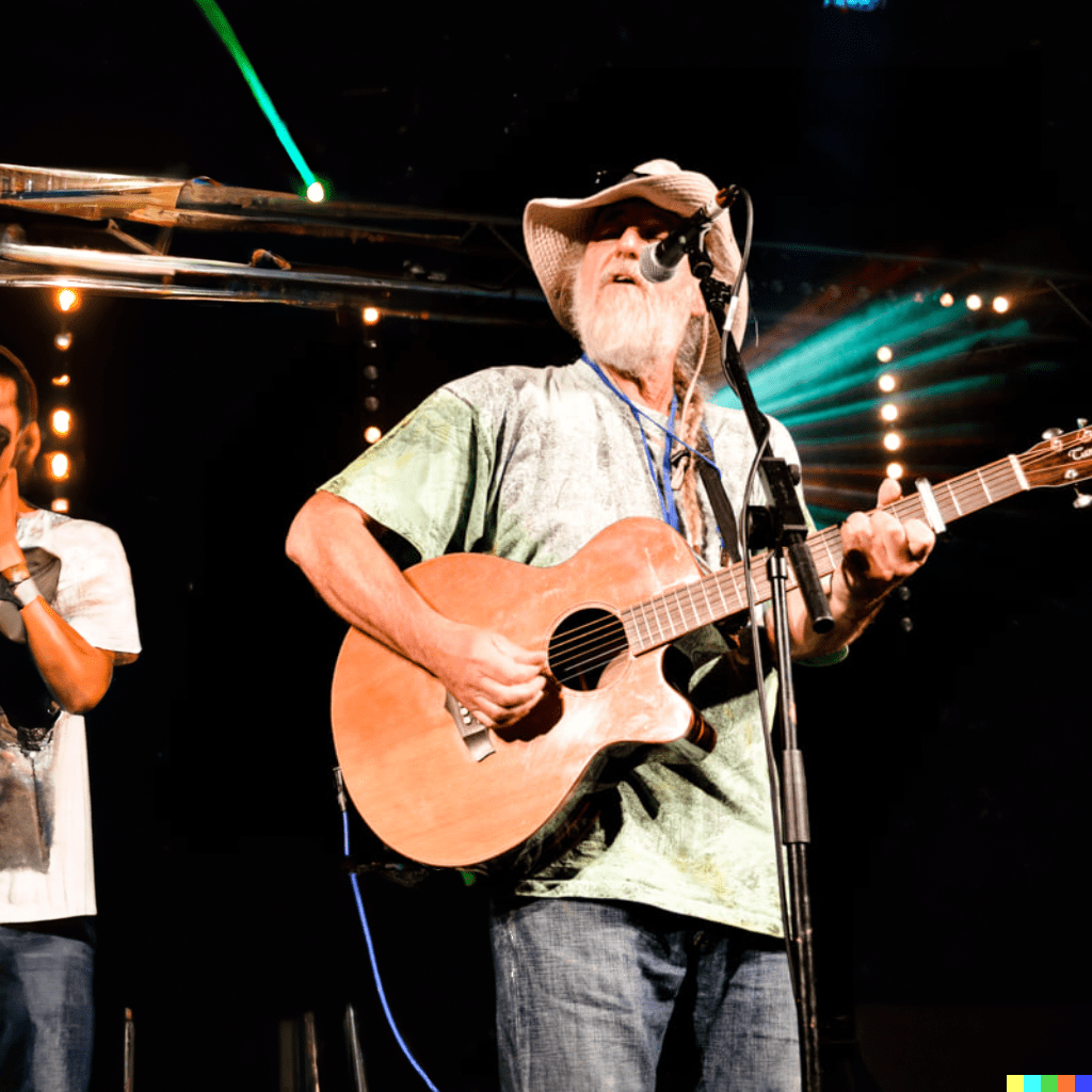 And standing up playing guitar on a lit stage in a theatre